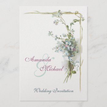 Pink And Blue Forget-me-nots Wedding Invitation by Past_Impressions at Zazzle