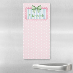 Pink and Blue Frame With Green Gingham Bow Magnetic Notepad