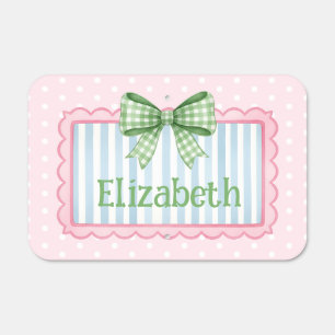 Pink and Blue Frame With Green Gingham Bow Metal Sign