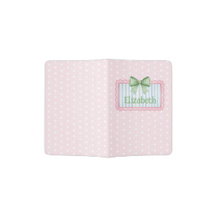 Pink and Blue Frame With Green Gingham Bow Passport Holder
