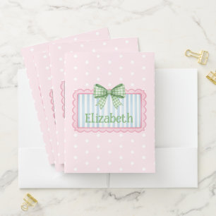 Pink and Blue Frame With Green Gingham Bow Pocket Folder