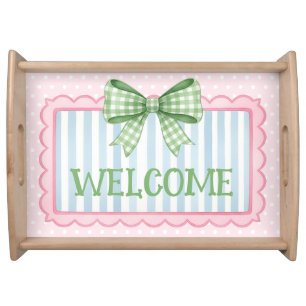 Pink and Blue Frame With Green Gingham Bow Serving Tray