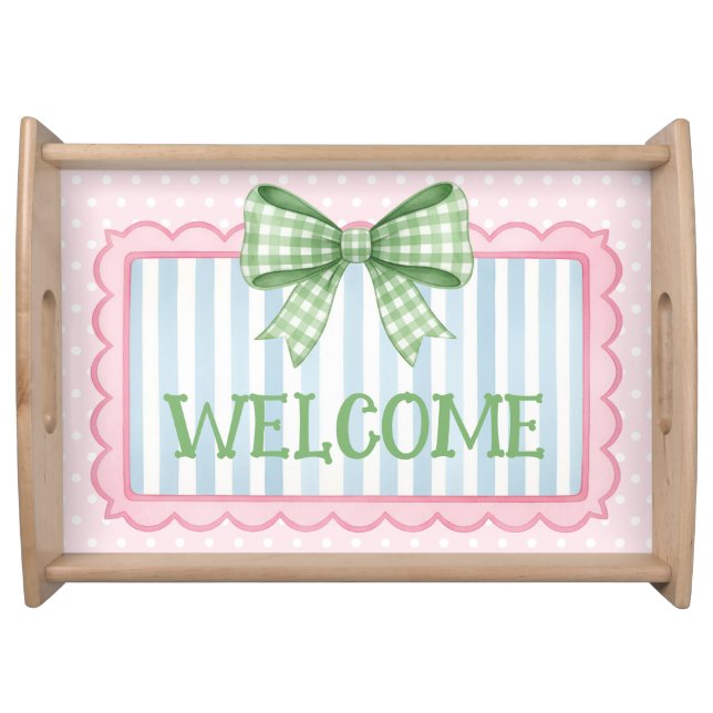 Pink and Blue Frame With Green Gingham Bow Serving Tray (Front)