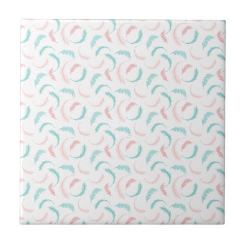 Pink and Blue fun feathers Ceramic Tile