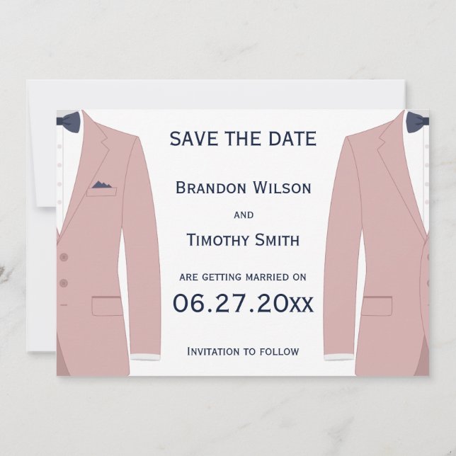 Pink And Blue Gay Wedding Save The Date Cards (Back)