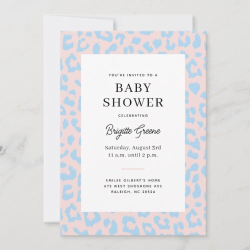 Pink and Blue Gender Reveal Leopard Baby Shower Invitation