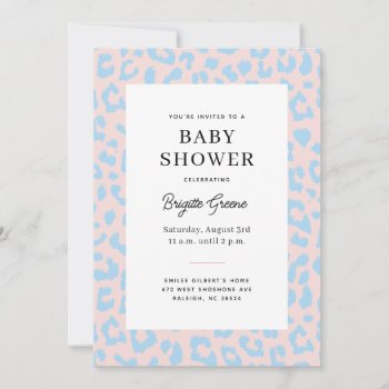 Pink And Blue Gender Reveal Leopard Baby Shower Invitation by 2BirdStone at Zazzle