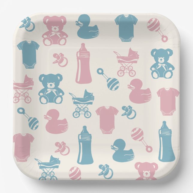 Pink and Blue Gender Reveal  Paper Plates (Front)