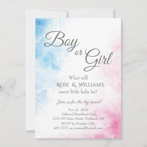 Pink and Blue Gender Reveal Party Boy or Girl Invitation