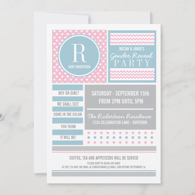 Pink and Blue Gender Reveal Party Invitation (Front)
