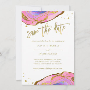 Pink and Blue Geode and Gold Photo Save the Date