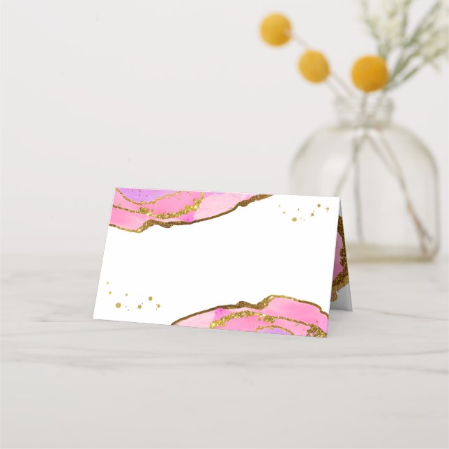Pink and Blue Geode and Gold | Wedding Place Card (Front)
