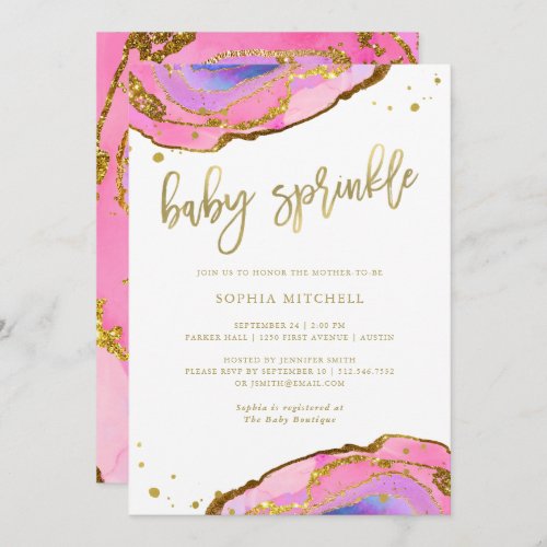 Pink and Blue Geode with Gold  Baby Sprinkle Invitation