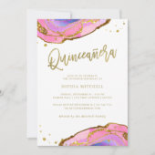 Pink and Blue Geode with Gold | Quinceanera Invitation (Front)