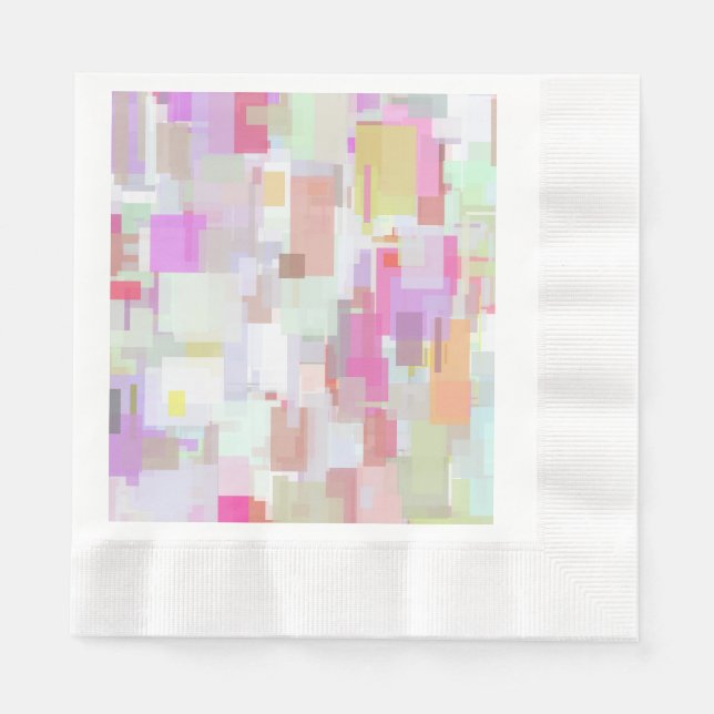 Pink and Blue Geometric Abstraction Coined Napkins (Front)