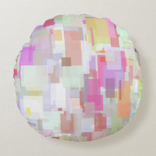 Pink and Blue Geometric Abstraction Round Pillow