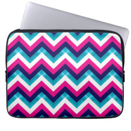 Pink and Blue Geometric Chevron Pattern Laptop Sleeve