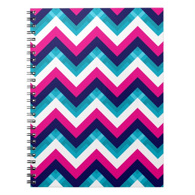 Pink and Blue Geometric Chevron Pattern Notebook (Front)