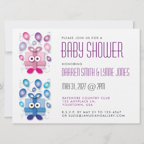 Pink and Blue Gift Boxes Baby Shower Invitation