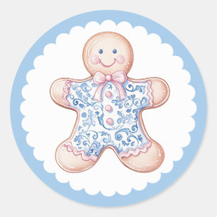 Pink and Blue Gingerbread Man Classic Round Sticker