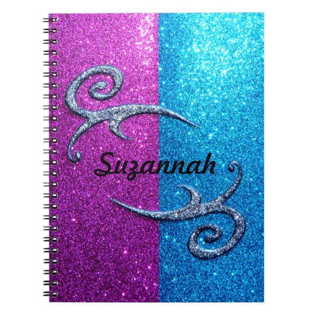 Pink and Blue Glitter & Swirls Notebook (Front)