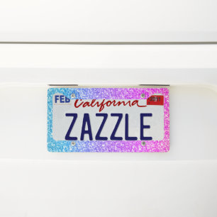 Pink and blue glitter texture gradient license plate frame