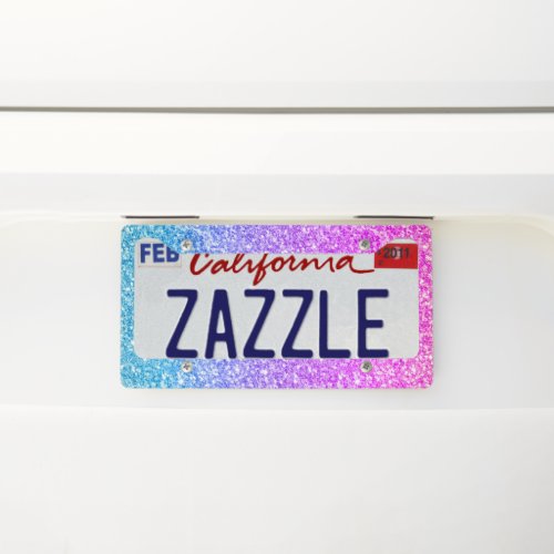 Pink and blue glitter texture gradient license plate frame