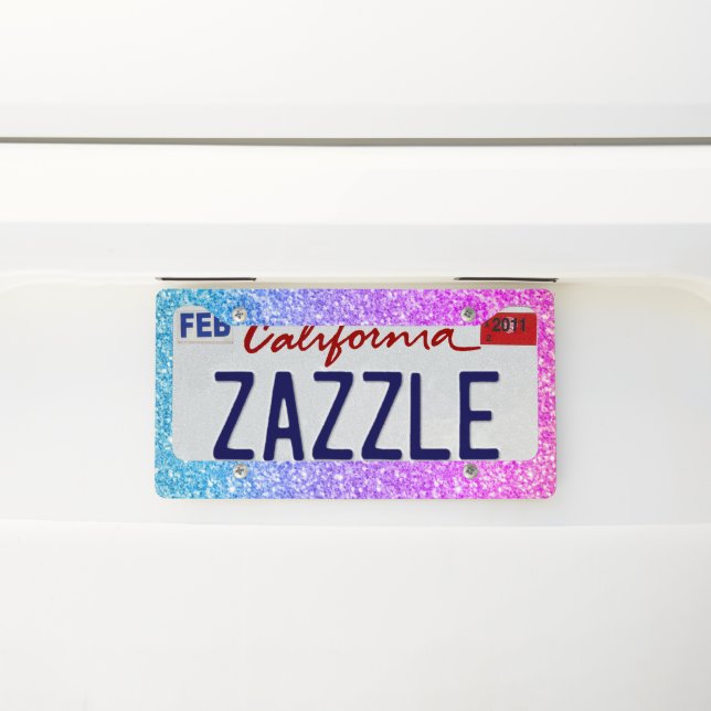 Pink and blue glitter texture gradient license plate frame (On Car)