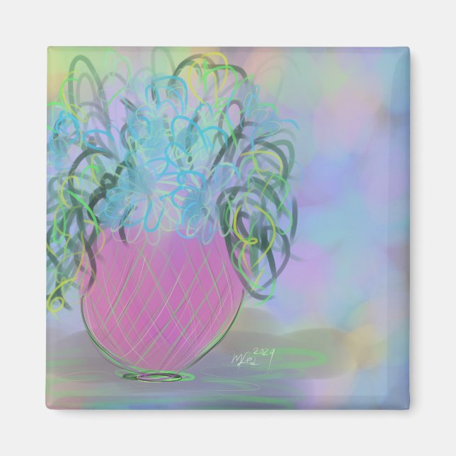 Pink and Blue Glow Bouquet Original Art Magnet (Front)