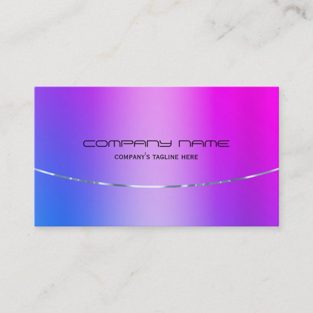 Pink and blue gradient faux metallic background business card (Front)