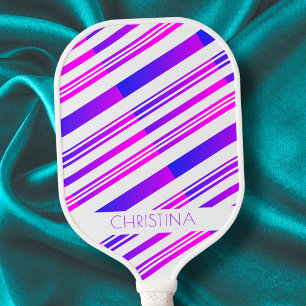 Pink and Blue Gradient Stripes Modern Custom Name Pickleball Paddle