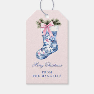 Pink and Blue Grandmillennial Christmas Stocking Gift Tags