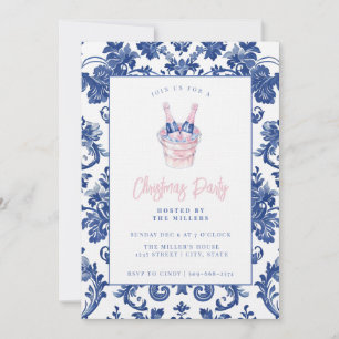 Pink and Blue Grandmillennial Damask Champagne Invitation