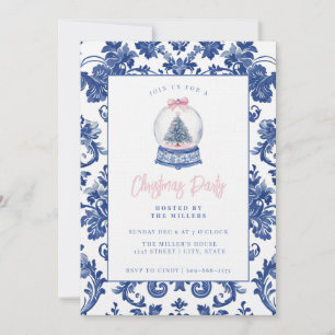 Pink and Blue Grandmillennial Damask Snow Globe Invitation