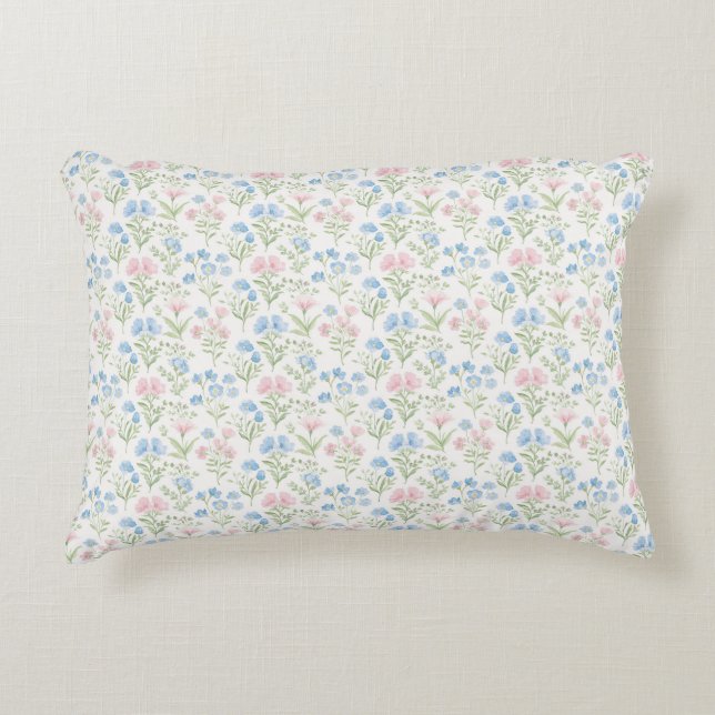 Pink and Blue Grandmillennial Floral Accent Pillow (Front)
