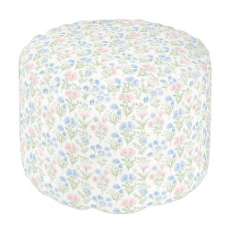 Pink and Blue Grandmillennial Floral Pouf