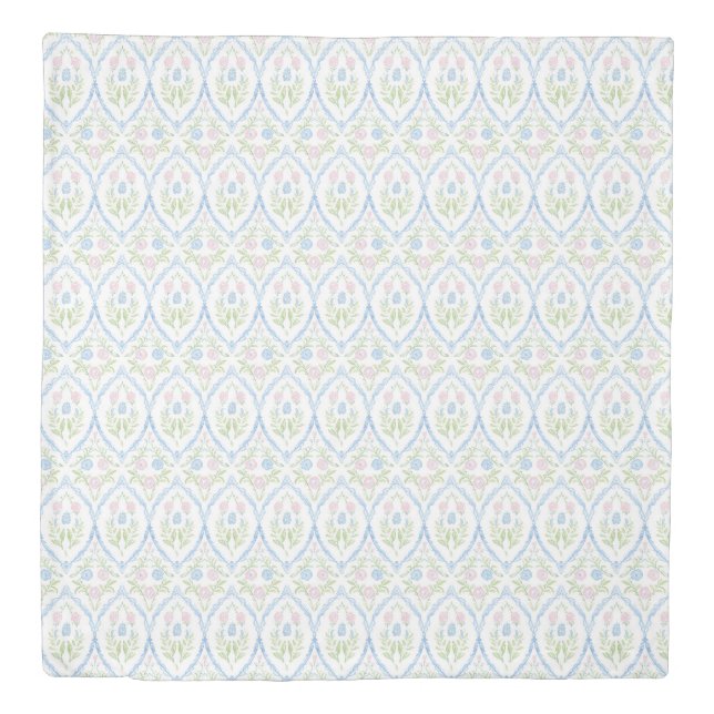 Pink and Blue Grandmillennial Reversible Duvet Cover (Front)
