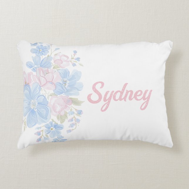 Pink and Blue Grandmillennial Reversible | Name Accent Pillow (Front)