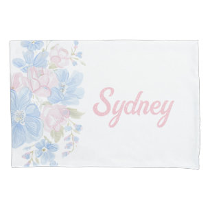 Pink and Blue Grandmillennial Reversible Name Pillow Case