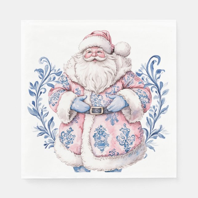 Pink and Blue Grandmillennial Santa Napkins (Front)