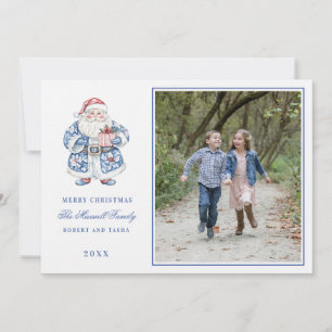 Pink and Blue Grandmillennial Santa Photo Invitation