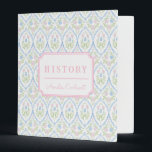 Pink and Blue Grandmillennial | School Subject 3 Ring Binder<br><div class="desc">This design features a very chic Pink and Blue Granmillennial Floral patterned background with a coordinating pink border. You can personalize with your school subject on the spine and the cover and you can also add a name.</div>