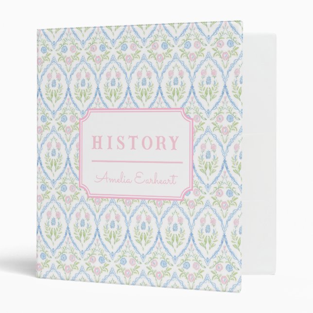 Pink and Blue Grandmillennial | School Subject 3 Ring Binder (Front/Inside)