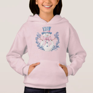 Pink and Blue Grandmillennial Snowman Hoodie