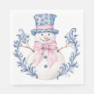 Pink and Blue Grandmillennial Snowman Napkins