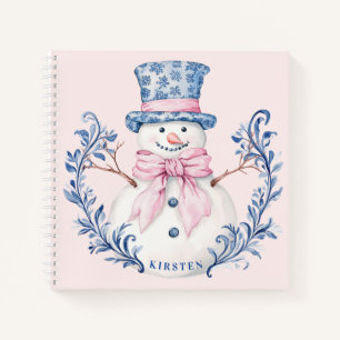 Pink and Blue Grandmillennial Snowman Notebook