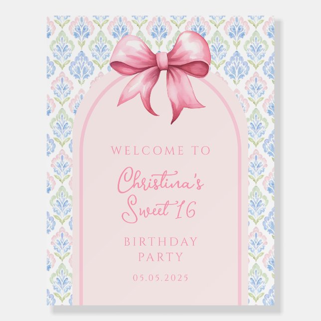 Pink and Blue Grandmillennial Sweet 16 Birthday  Foam Board (Front)