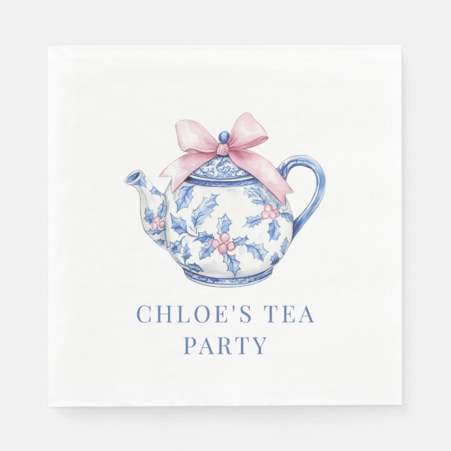 Pink and Blue Grandmillennial Tea Party Napkins (Front)