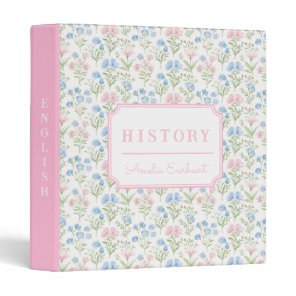 Pink and Blue Granmillennial Floral School Subject 3 Ring Binder