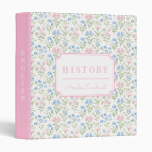 Pink and Blue Granmillennial Floral School Subject 3 Ring Binder